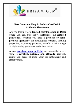 Best Gemstone Shop in Delhi Certified & Authentic Gemstones