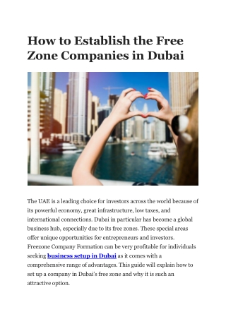 How to Establish the Free Zone Companies in Dubai