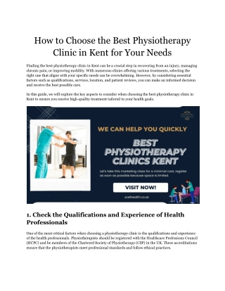 How to Choose the Best Physiotherapy Clinic in Kent for Your Needs