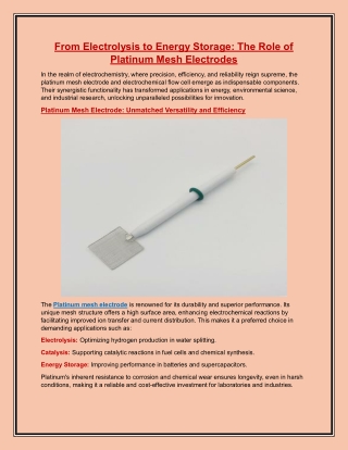 From Electrolysis to Energy Storage The Role of Platinum Mesh Electrodes