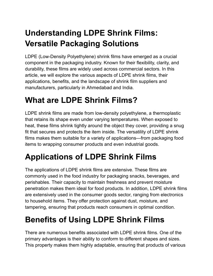 understanding ldpe shrink films versatile