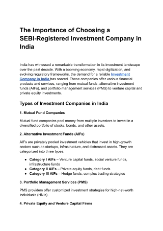 The Importance of Choosing a SEBI-Registered Investment Company in India