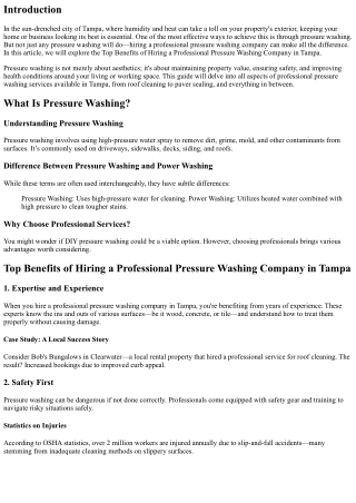 Top Benefits of Hiring a Professional Pressure Washing Company in Tampa