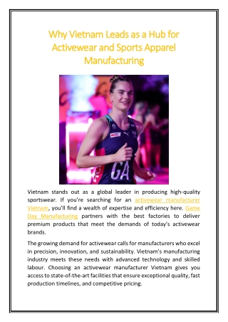 Why Vietnam Leads as a Hub for Activewear and Sports Apparel Manufacturing