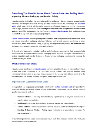 Everything You Need to Know About Custom Induction Wads Improving Modern Packaging and Product Safety