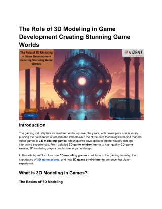 the role of 3d modeling in game development