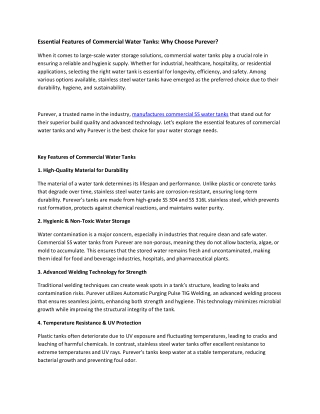 Essential Features of Commercial Water Tanks