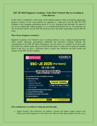 SSC JE 2025 Engineers Academy Your Most Trusted Ally in Acceding to Your Success