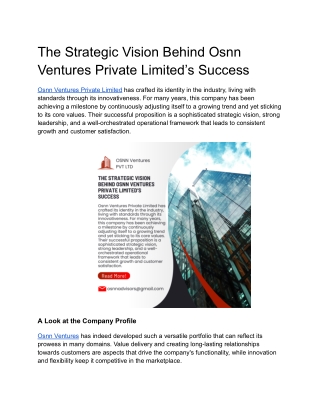 The Strategic Vision Behind Osnn Ventures Private Limited’s Success
