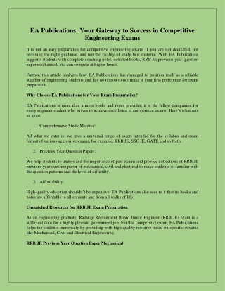 EA Publications Your Gateway to Success in Competitive Engineering Exams