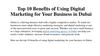 Top 10 Benefits of Using Digital Marketing for Your Business in Dubai