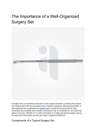 The Importance of a Well-Organized Surgery Set