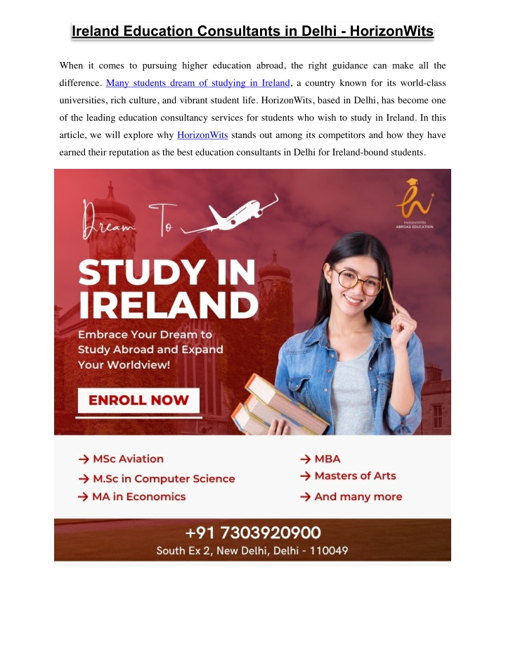 ireland education consultants in delhi horizonwits