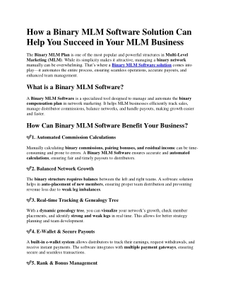 How a Binary MLM Software Solution Can Help You Succeed in Your MLM Business