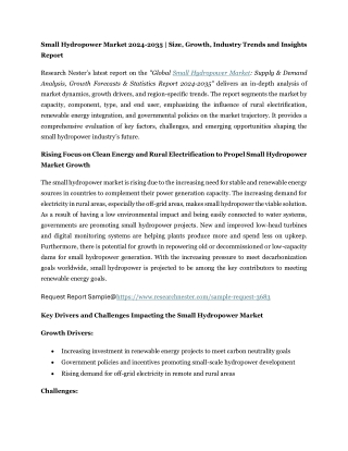 Small Hydropower Market 2024-2035 | Size, Growth, Industry Trends and Insights