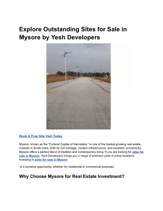 Explore Outstanding Sites for Sale in Mysore by Yesh Developers