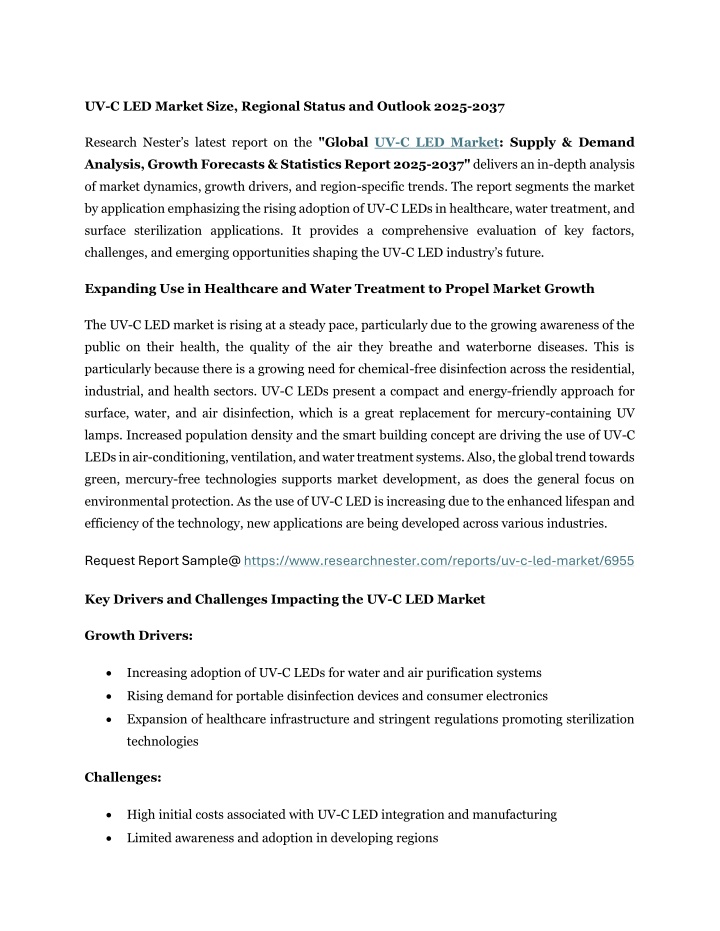 uv c led market size regional status and outlook