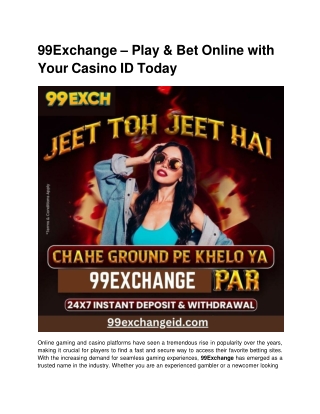 99Exchange – Play & Bet Online with Your Casino ID Today