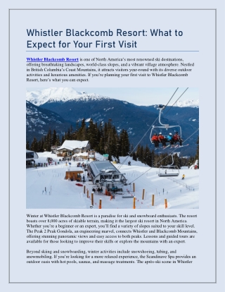 Whistler Blackcomb Resort: What to Expect for Your First Visit