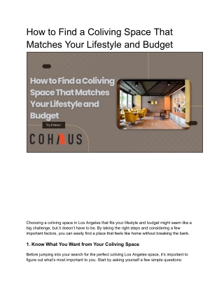 How to Find a Coliving Space That Matches Your Lifestyle and Budget