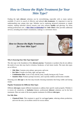 How to Choose the Right Treatment for Your Skin Type?