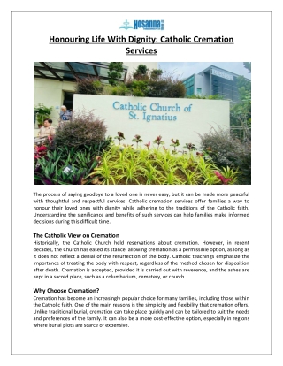 Honouring Life with Dignity Catholic Cremation Services