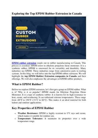 Exploring the Top EPDM Rubber Extrusion in Canada