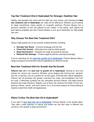 Top Hair Treatment Oils In Hyderabad For Stronger, Healthier Hair - Google Docs