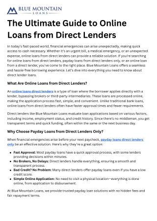 The Ultimate Guide to Online Loans from Direct Lenders