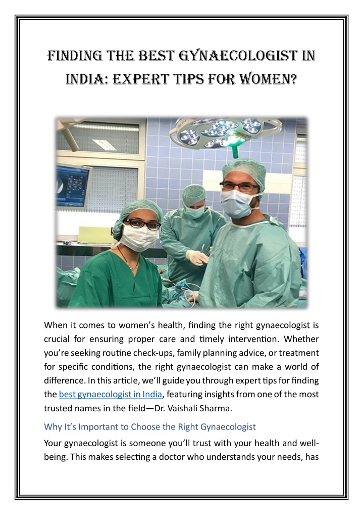 finding the best gynaecologist in india expert