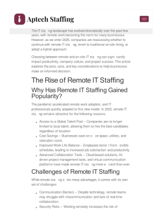 Remote vs. On-Site IT Staffing: Best Choice for 2025?