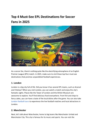 Top 4 Must-See EPL Destinations for Soccer Fans in 2025