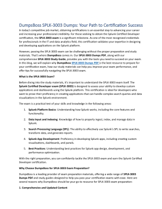 DumpsBoss SPLK-3003 Dumps: Quick, Reliable, and Effective Exam Prep