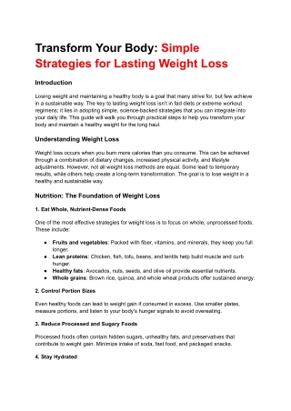 Transform Your Body Simple Strategies for Lasting Weight Loss