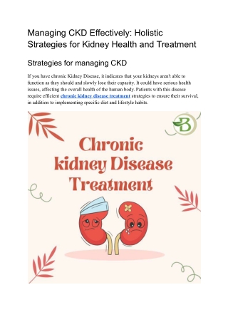 Managing CKD Effectively Holistic Strategies for Kidney Health and Treatment