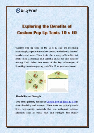 Exploring the Benefits of Custom Pop Up Tents 10 x 10