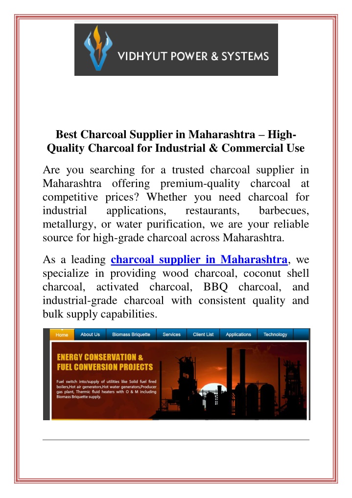 best charcoal supplier in maharashtra high