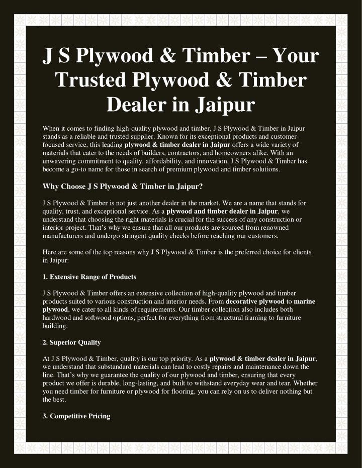 j s plywood timber your trusted plywood timber