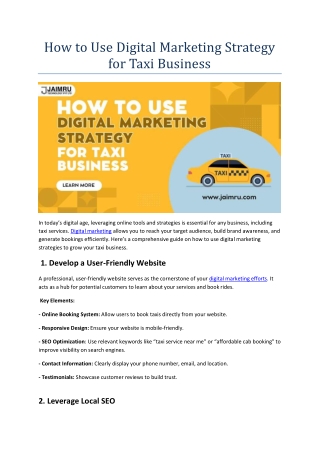 How to Use Digital Marketing Strategy for Taxi Business