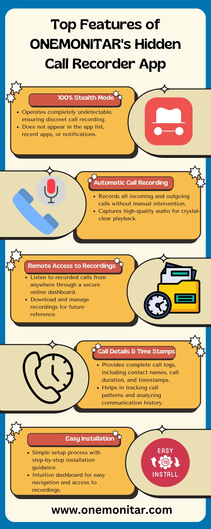 top features of onemonitar s hidden call recorder