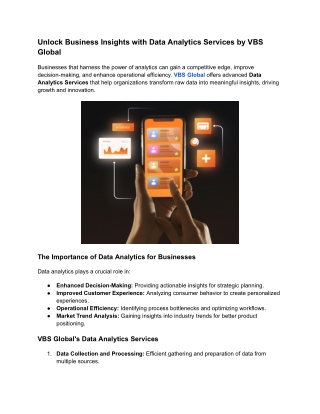 Unlock Business Insights with Data Analytics Services by VBS Global