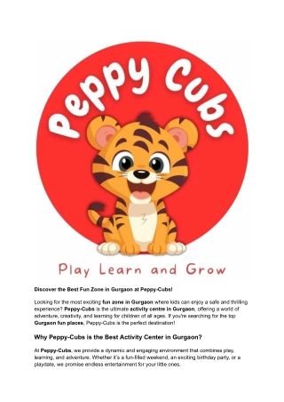 Fun Zone in Gurgaon | Peppy-Cubs