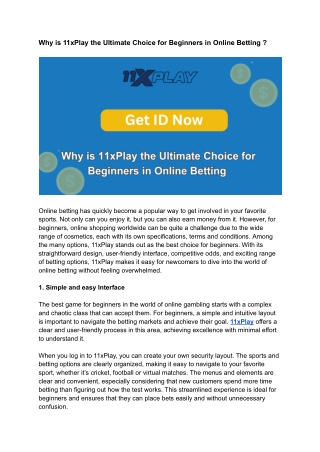 Why is 11xPlay the Ultimate Choice for Beginners in Online Betting