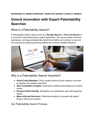 Patentability Search Services | Prior Art Search | Novelty Search | IIP Search
