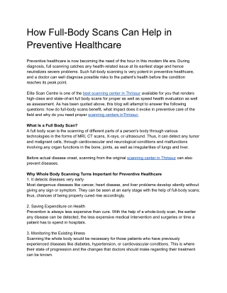 How Full-Body Scans Can Help in Preventive Healthcare