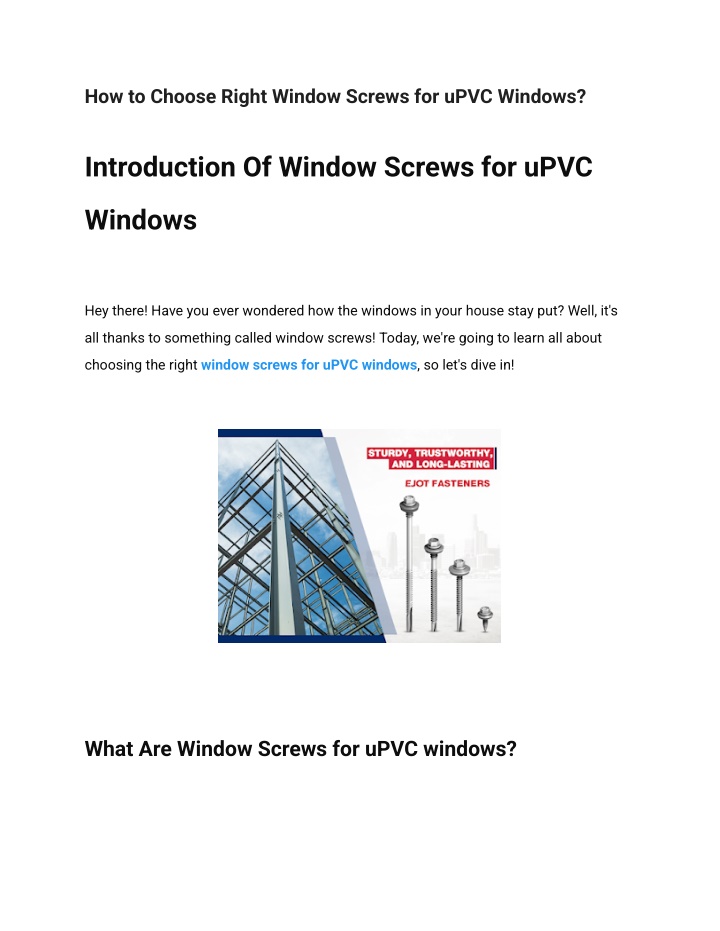 how to choose right window screws for upvc windows