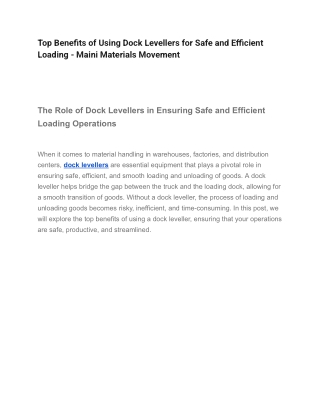 Top Benefits of Using Dock Levellers for Safe and Efficient Loading - Maini Materials Movement (1)