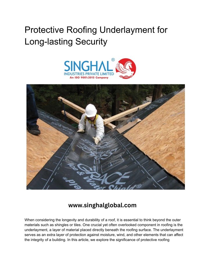 protective roofing underlayment for long lasting