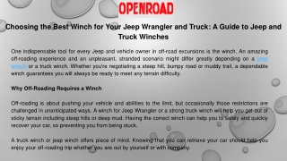 Choosing the Best Winch for Your Jeep Wrangler and Truck A Guide to Jeep and Truck Winches