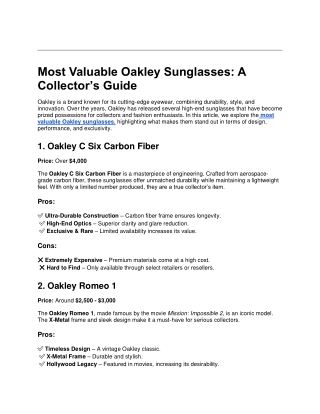 Most Valuable Oakley Sunglasses